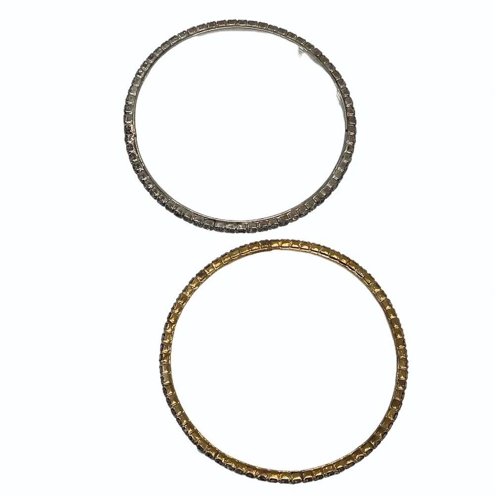 VINTAGE CLEAR CRYSTAL HARD BANGLE BRACELETS - SET OF 2